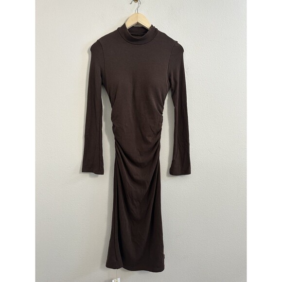 OGL Sleeveless Mockneck Tucks Midi Dress Hazelnut Brown Small NWT - Picture 2 of 2